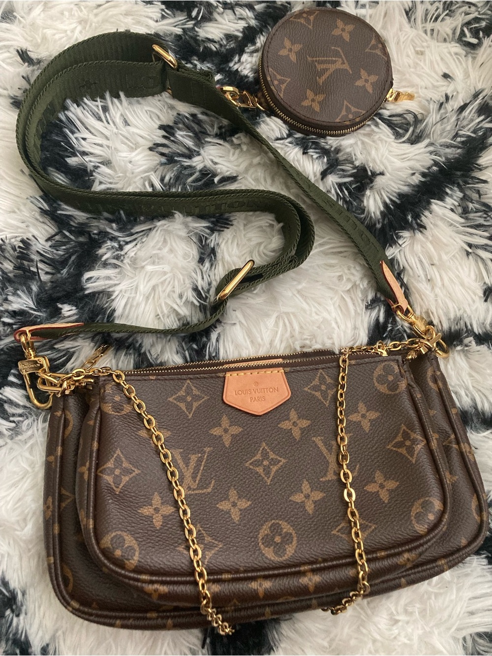 Louis Vuitton Brown Monogram Multi-Pochette with Olive Strap and Gold Hardware - Picture 1 of 15